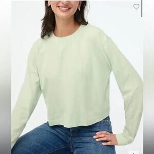 J. Crew Factory Top Womens Long-sleeve Cropped Crewneck Tee Green Size Large NEW